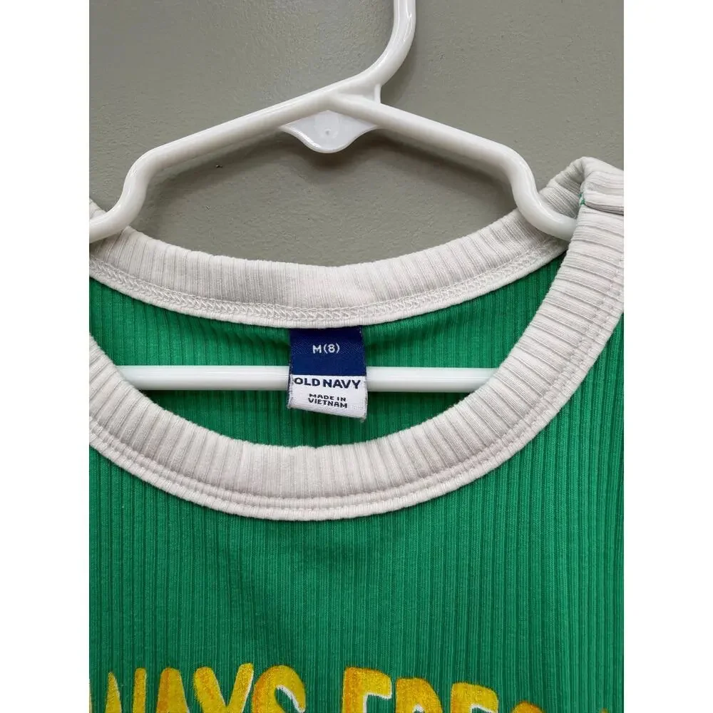 Old Navy Girls Always Fresh Daisy Graphic Ribbed Ringer Tee Green Size 8